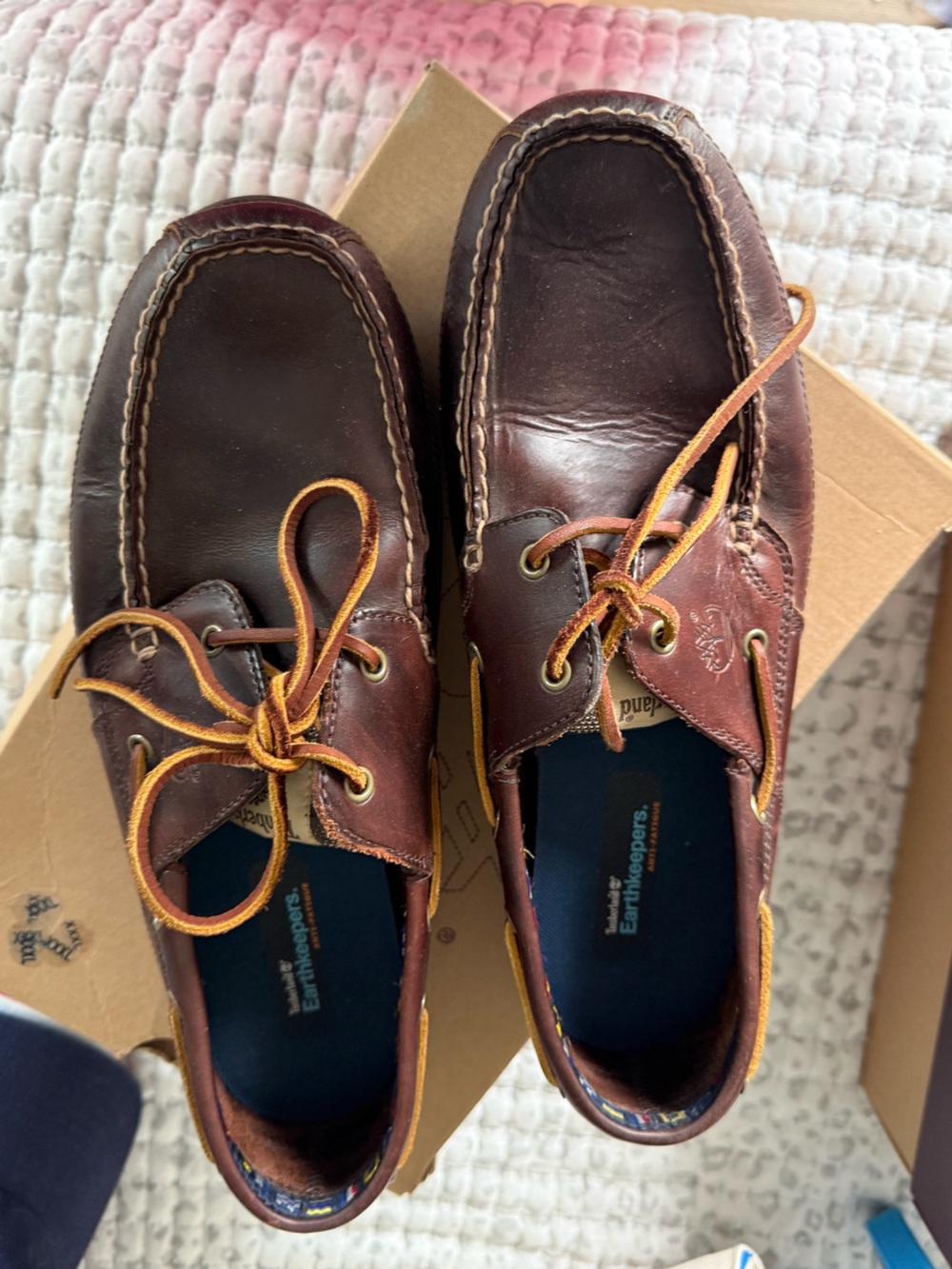 Timberland Men's Brown Leather Boat Shoes with Tan Laces
